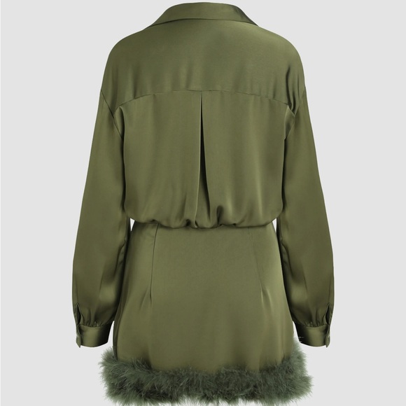 NWT Cider FAUX FEATHER TRIM COLLAR SHORT DRESS - Picture 5 of 9